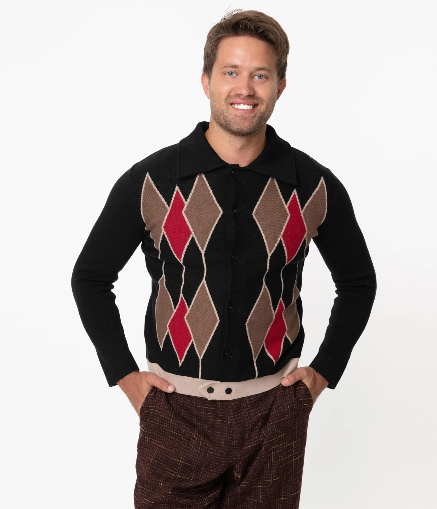 Collectif Black Diamond Knit Luca Mens Cardigan 5 Collectif Black Diamond Knit Luca Mens Cardigan - Image 5