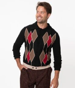 Collectif Black Diamond Knit Luca Mens Cardigan 8 Collectif Black Diamond Knit Luca Mens Cardigan -Pleaser Clothing Store collectif black diamond knit luca mens cardigan 905167