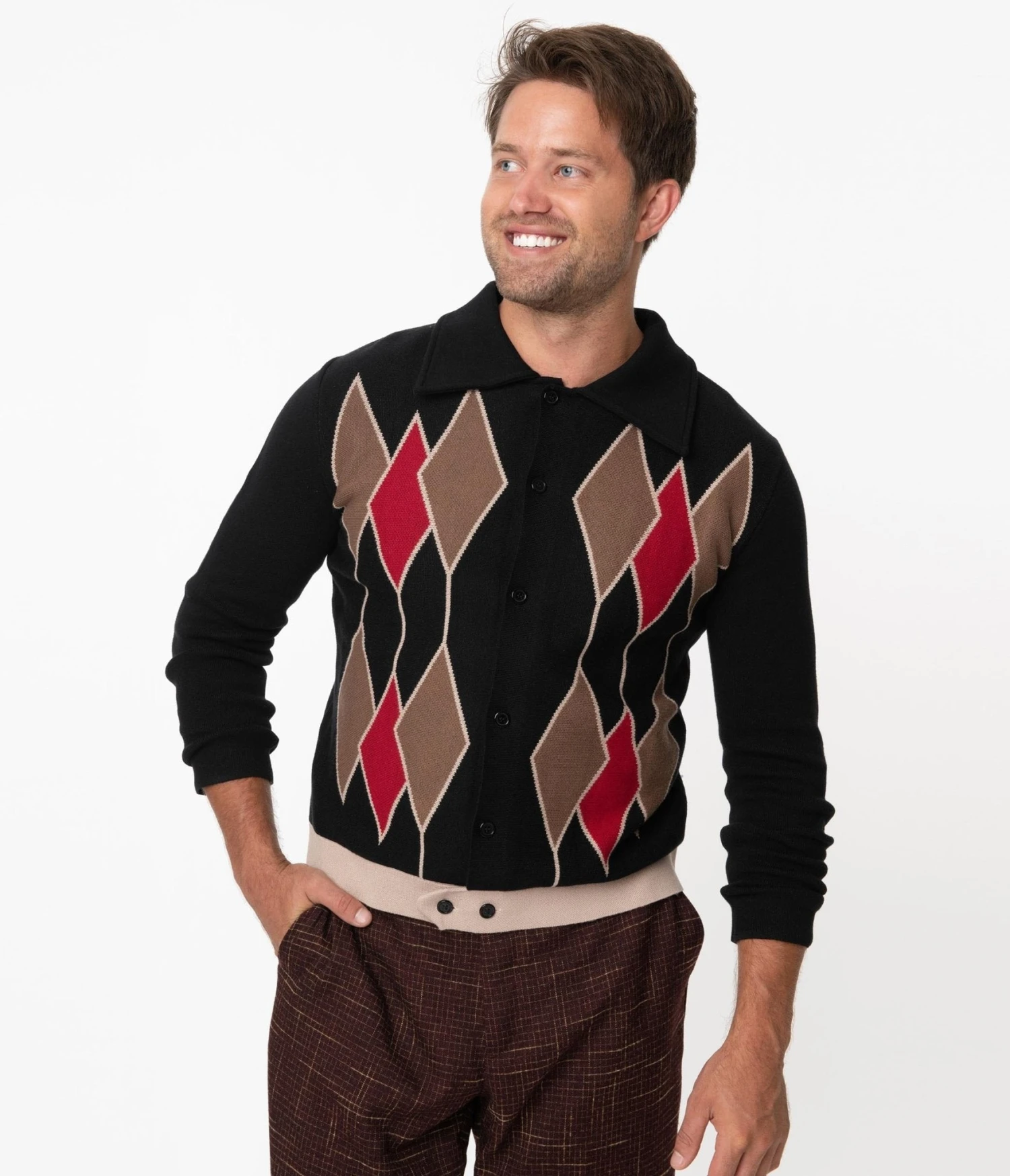 Collectif Black Diamond Knit Luca Mens Cardigan 3 Collectif Black Diamond Knit Luca Mens Cardigan - Image 3