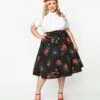 Collectif Black Spinners Web & Roses Swing Skirt