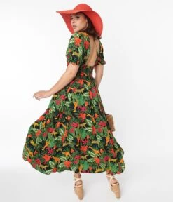 Collectif Black Tropical Jungle Juliette Maxi Dress