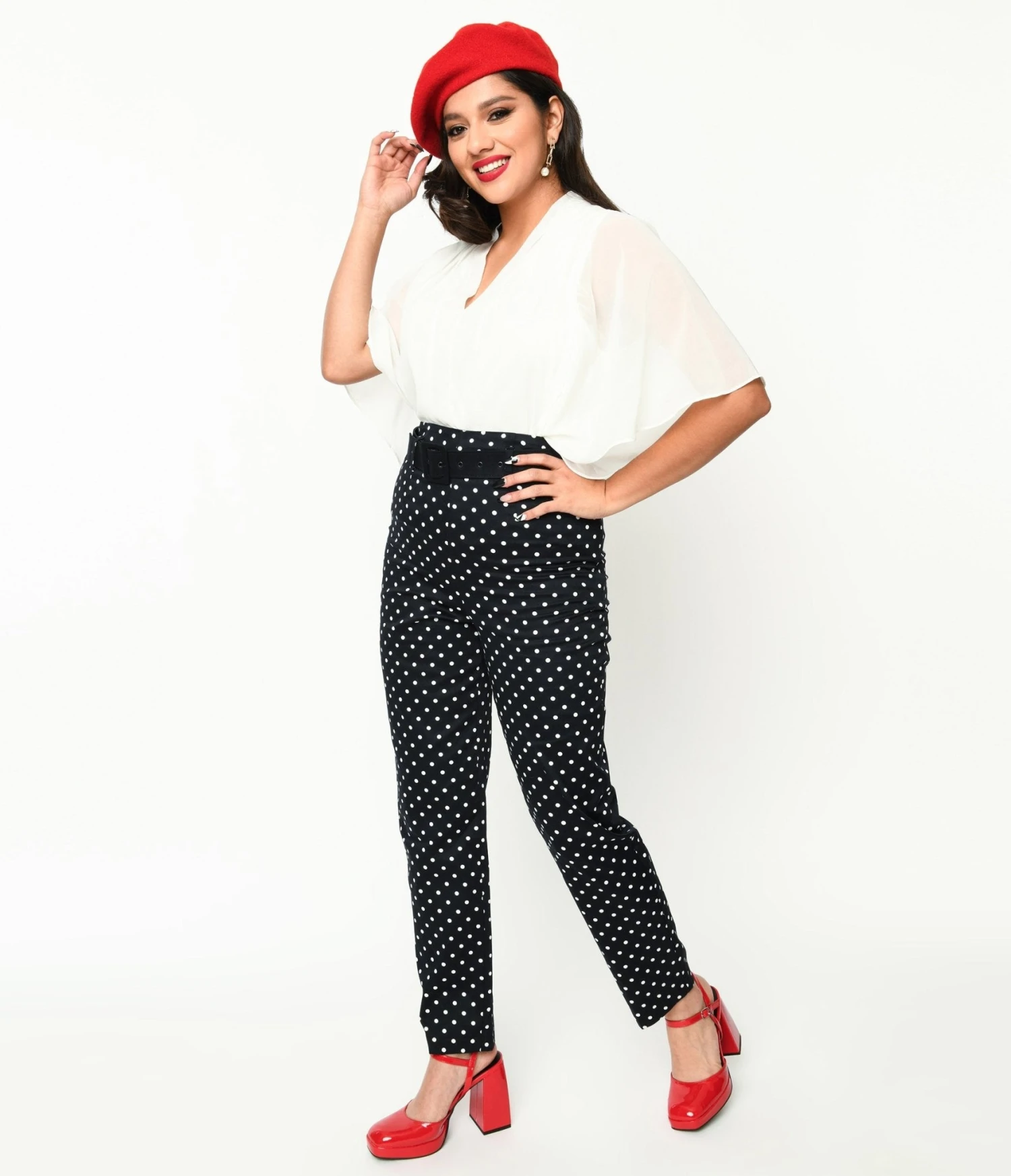 Collectif Black & White Polka Dot Belted Thea Pants 1 Collectif Black & White Polka Dot Belted Thea Pants