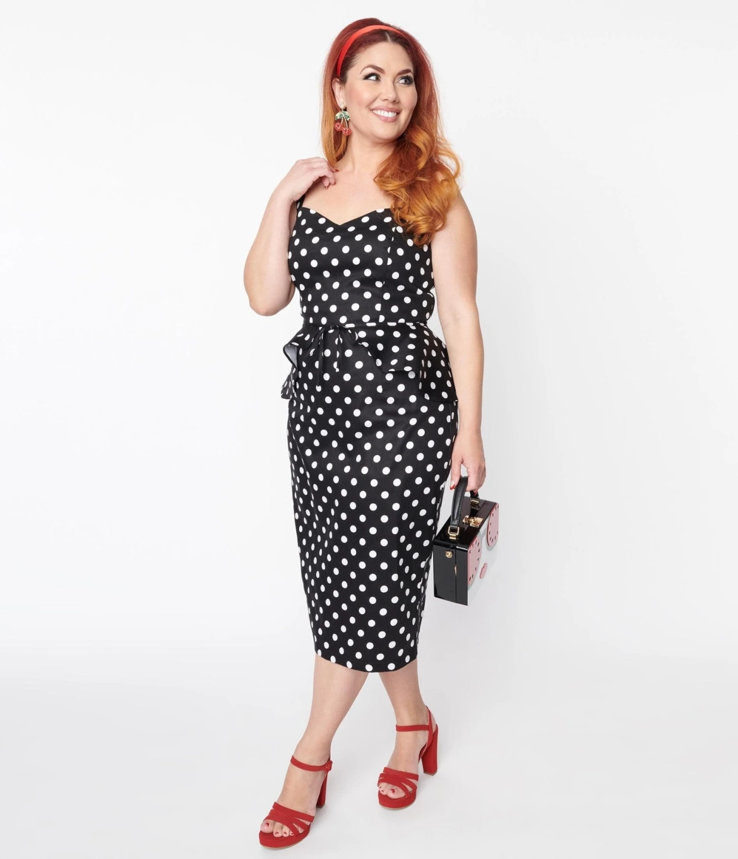 Collectif Black & White Polka Dot Lilla Pencil Dress 5 Collectif Black & White Polka Dot Lilla Pencil Dress - Image 5