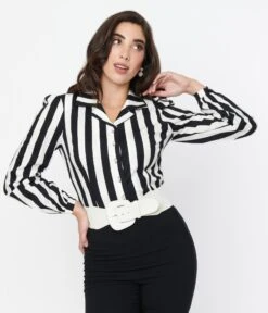 Collectif Black & White Striped Jerry Blouse