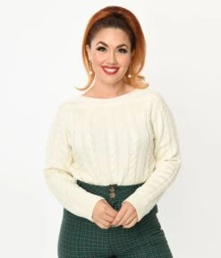 Collectif Cream Cable Knit Hannah Sweater