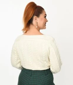 Collectif Cream Cable Knit Hannah Sweater -Pleaser Clothing Store collectif cream cable knit hannah sweater 394482