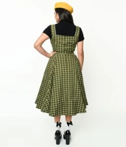 Collectif Green & White Checked Eloise Acres Swing Dress -Pleaser Clothing Store collectif green white checked eloise acres swing dress 625208
