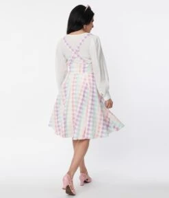 Collectif Pastel Rainbow Gingham Suspender Swing Skirt -Pleaser Clothing Store collectif pastel rainbow gingham suspender swing skirt 211326