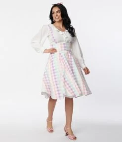 Collectif Pastel Rainbow Gingham Suspender Swing Skirt -Pleaser Clothing Store collectif pastel rainbow gingham suspender swing skirt 547096