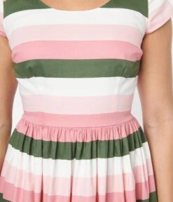 Collectif Pink & Green Stripe Swing Dress -Pleaser Clothing Store collectif pink green stripe swing dress 326167