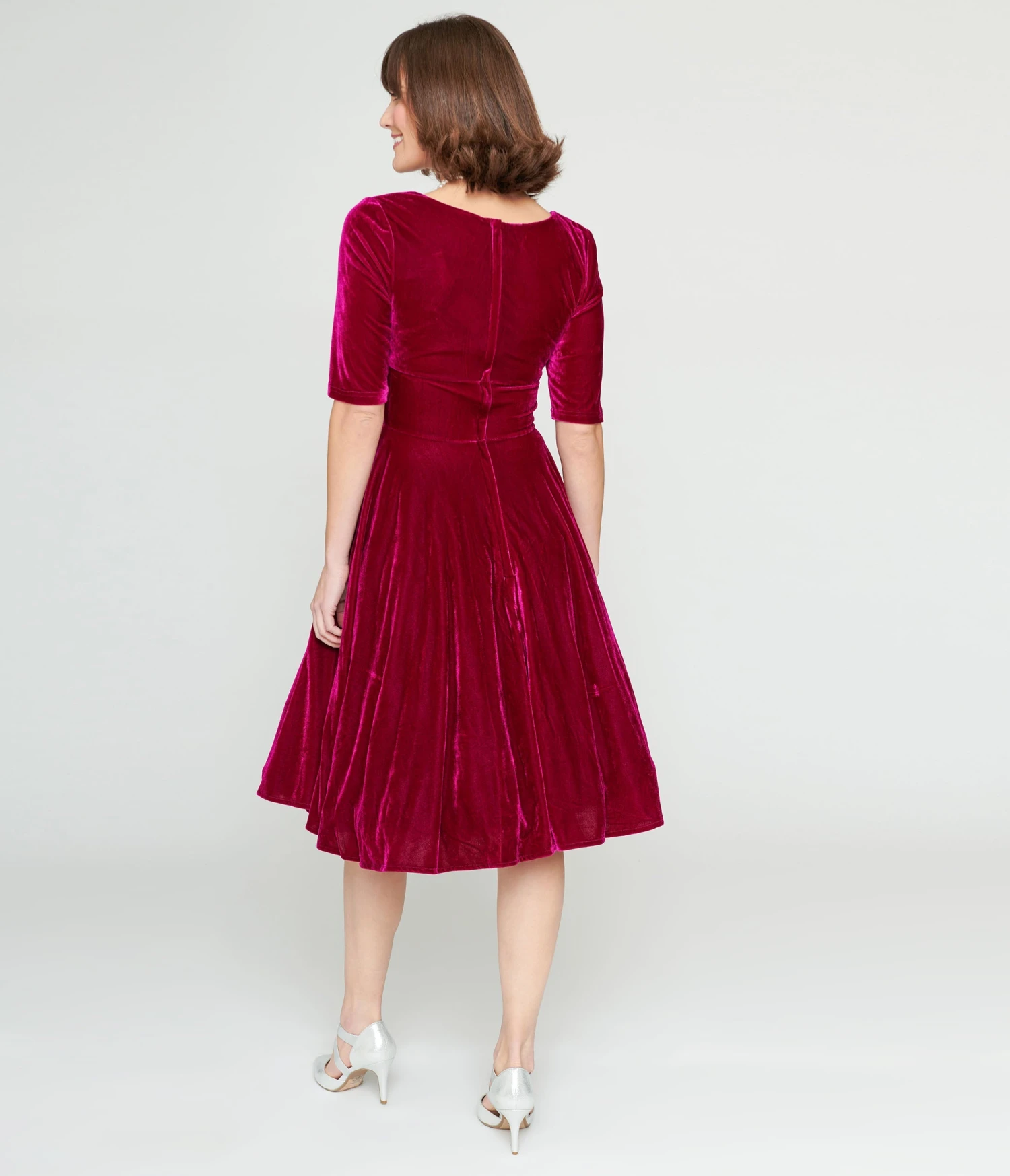 Collectif Plum Velvet Trixie Flare Dress 3 Collectif Plum Velvet Trixie Flare Dress - Image 3