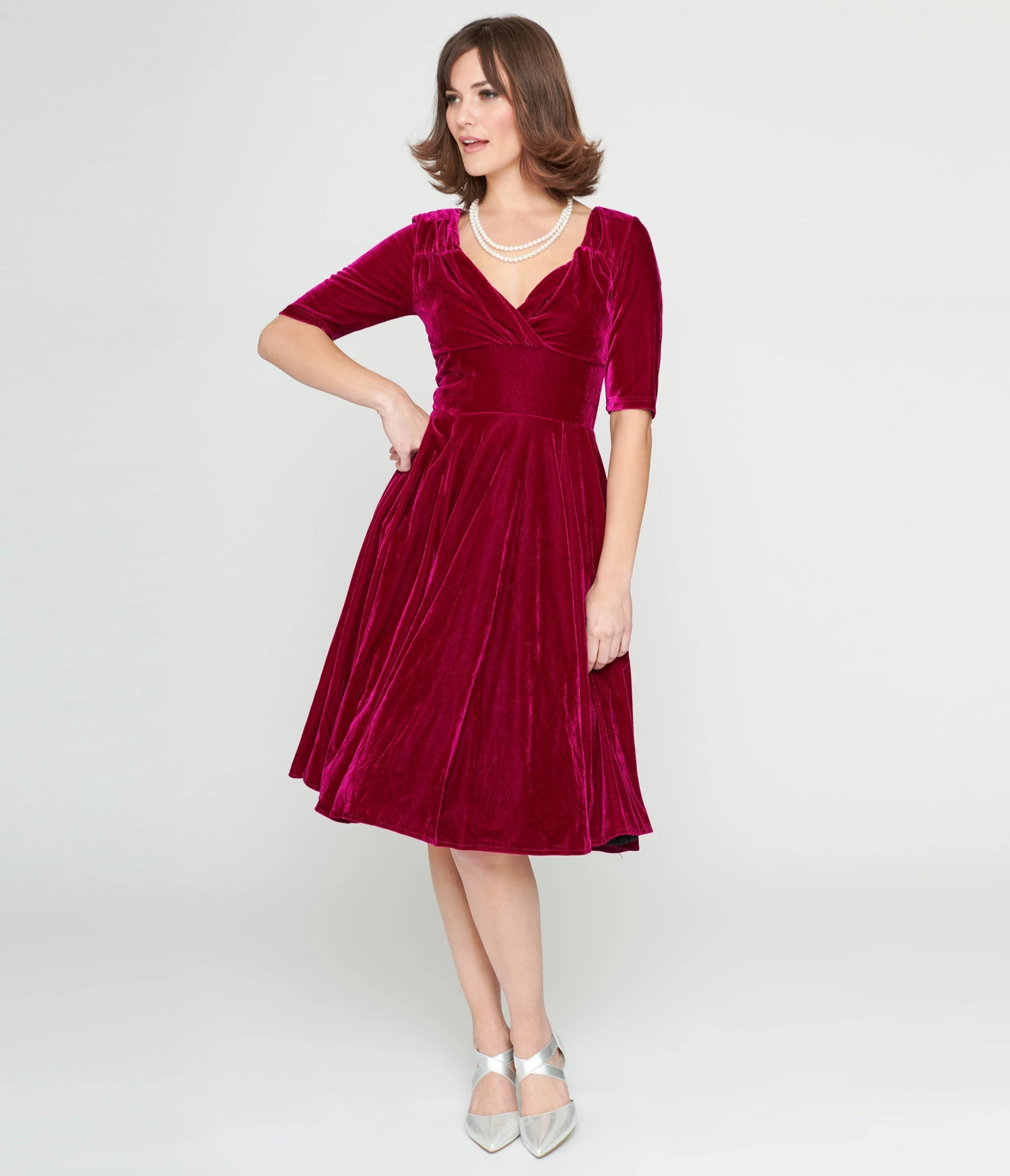 Collectif Plum Velvet Trixie Flare Dress 1 Collectif Plum Velvet Trixie Flare Dress
