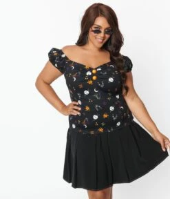 Collectif Plus Size Black All Hallows Eve Dolores Top -Pleaser Clothing Store collectif plus size black all hallows eve dolores top 766604
