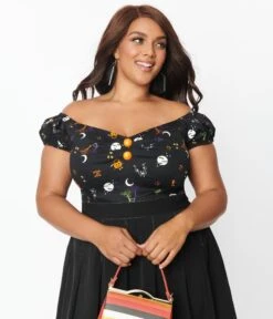 Collectif Plus Size Black All Hallows Eve Dolores Top