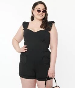 Collectif Plus Size Black Lisa Romper -Pleaser Clothing Store collectif plus size black lisa romper 224325