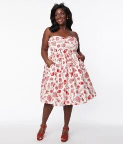 Collectif Plus Size White & Red Sea Shore Print Kiana Swing Dress -Pleaser Clothing Store collectif plus size white red sea shore print kiana swing dress 287412