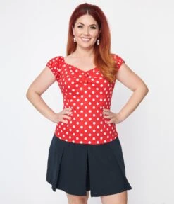 Collectif Red & White Polka Dot Dolores Top -Pleaser Clothing Store collectif red white polka dot dolores top 980903