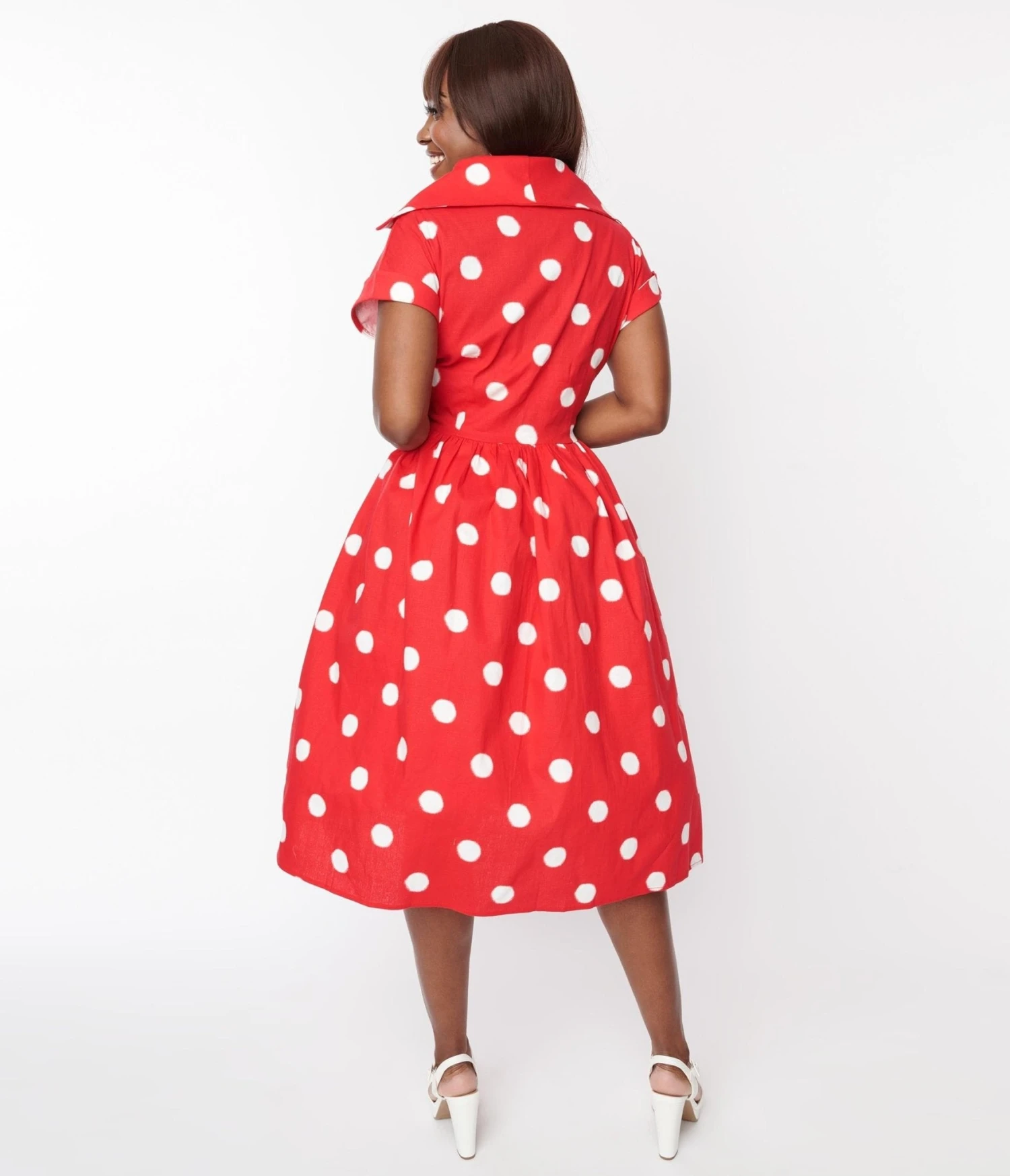 Collectif Red & White Polka Dot Judy Swing Dress 2 Collectif Red & White Polka Dot Judy Swing Dress - Image 2