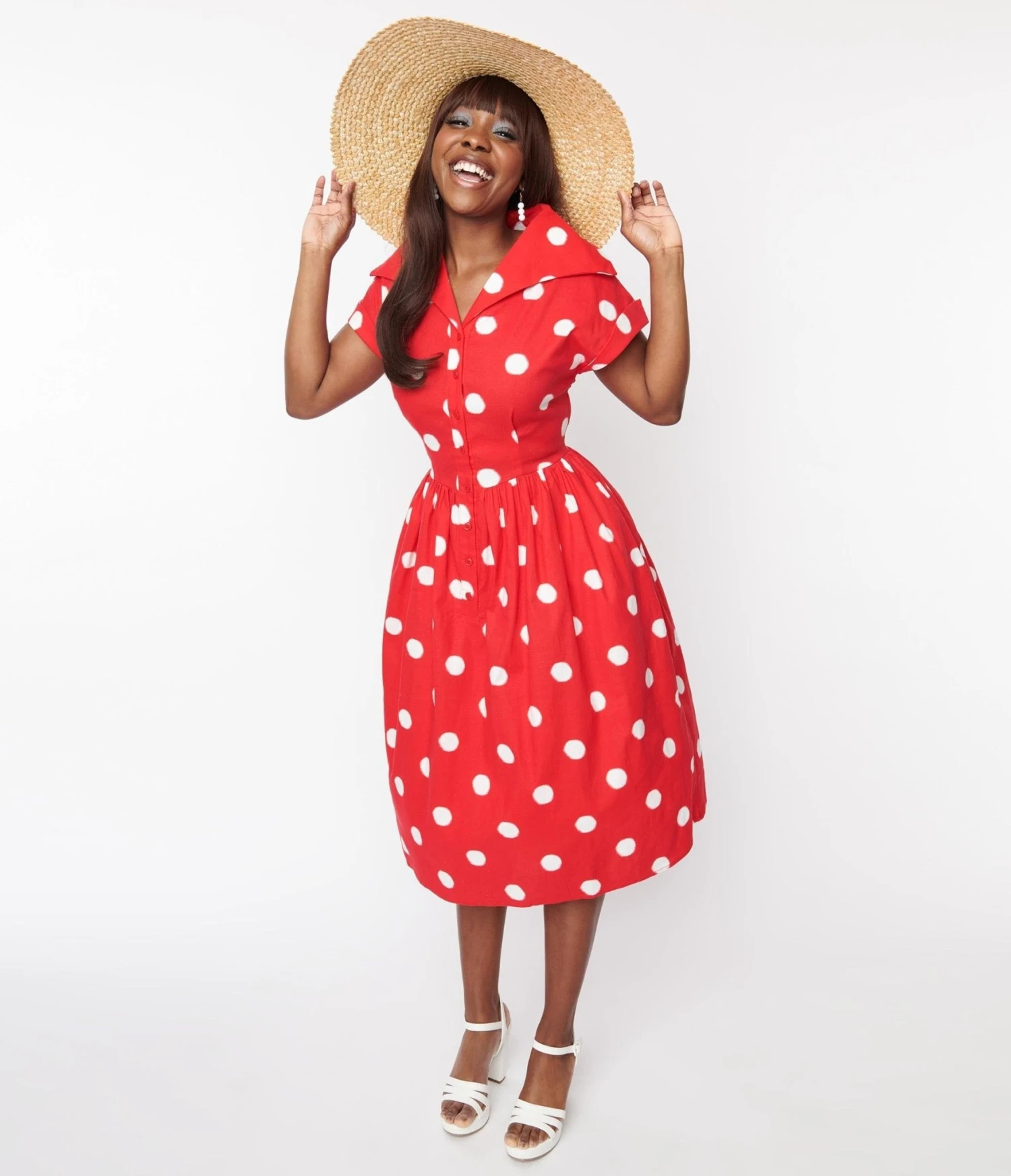 Collectif Red & White Polka Dot Judy Swing Dress 1 Collectif Red & White Polka Dot Judy Swing Dress
