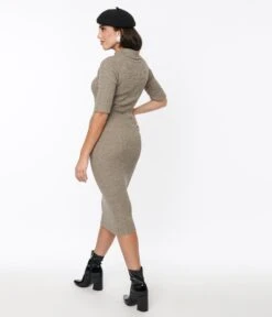 Collectif Taupe Marl Knit Midi Bodycon Dress -Pleaser Clothing Store collectif taupe marl knit midi bodycon dress 108293