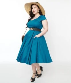 Collectif Teal Nell Swing Dress -Pleaser Clothing Store collectif teal nell swing dress 907657