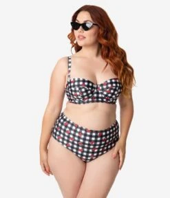 Collectif X Playful Promises Black & White Gingham Watermelon Print Swim Bottoms -Pleaser Clothing Store collectif x playful promises black white gingham watermelon print swim bottoms 498410