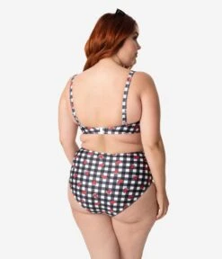 Collectif X Playful Promises Black & White Gingham Watermelon Print Swim Bottoms -Pleaser Clothing Store collectif x playful promises black white gingham watermelon print swim bottoms 725317