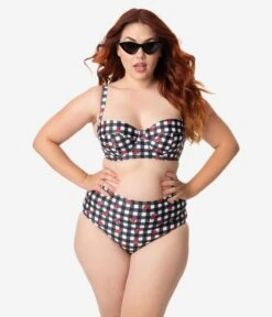 Collectif X Playful Promises Black & White Gingham Watermelon Print Swim Bottoms
