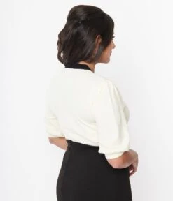 Cream & Black Bow Sweater -Pleaser Clothing Store cream black bow sweater 772091