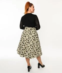 Cream & Black Floral Swing Skirt -Pleaser Clothing Store cream black floral swing skirt 798483