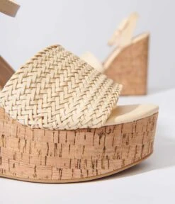 Cream Braided Wedges -Pleaser Clothing Store cream braided wedges 521196