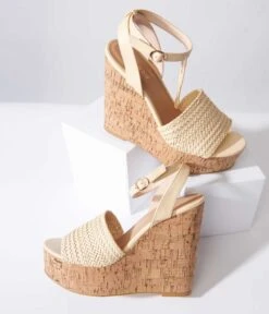 Cream Braided Wedges -Pleaser Clothing Store cream braided wedges 546809