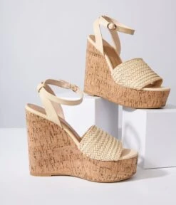 Cream Braided Wedges
