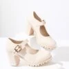 Cream Leatherette Platform Mary Jane Heels