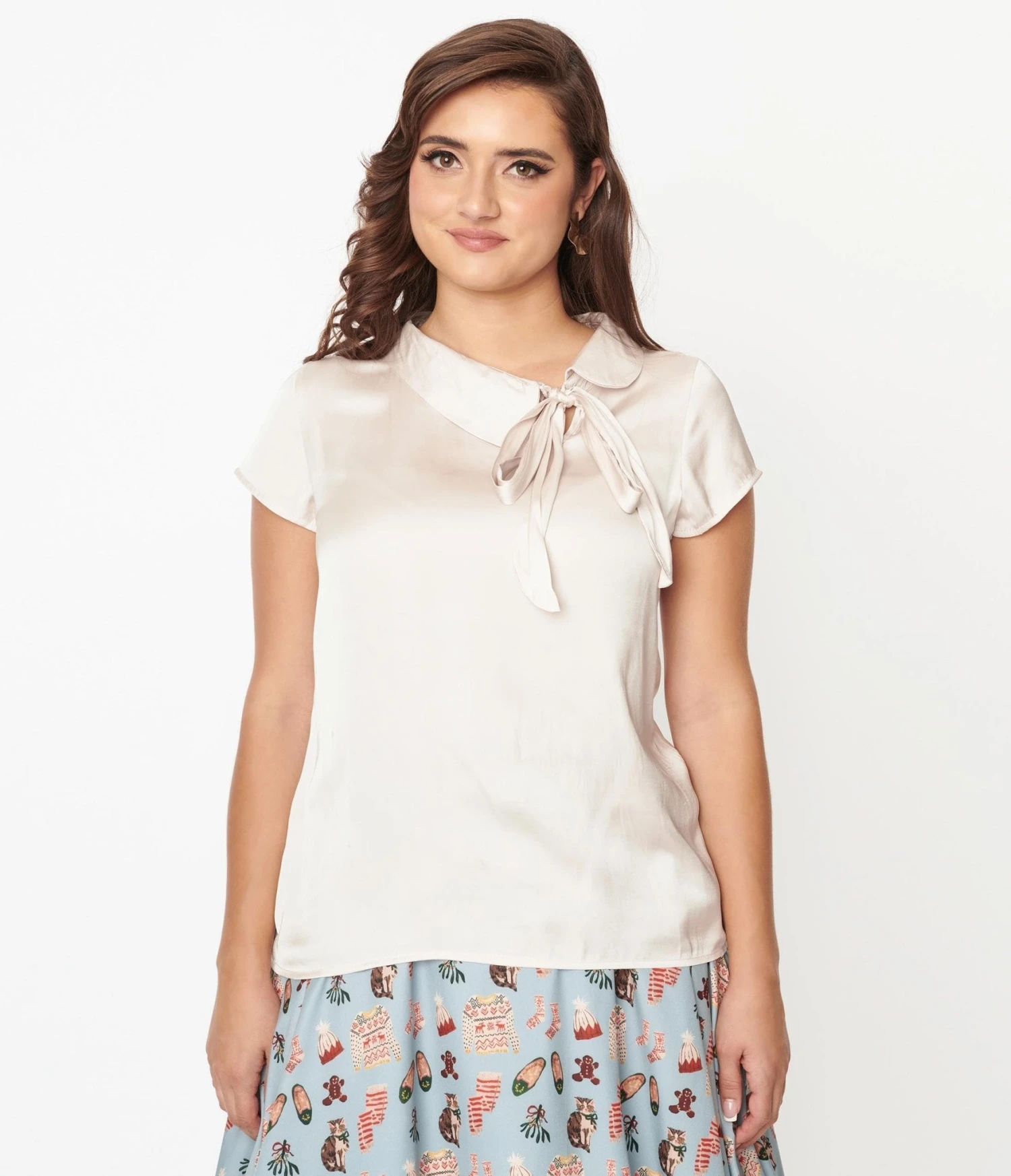 Cream Satin Bow Blouse 2 Cream Satin Bow Blouse - Image 2