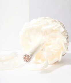 Cream Satin Floral & Rhinestone Bridal Bouquet 9 Cream Satin Floral & Rhinestone Bridal Bouquet -Pleaser Clothing Store cream satin floral rhinestone bridal bouquet 249440