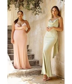 Cinderella Divine Dusty Rose Cowl Neck Satin Bridesmaid Dress