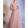 Cinderella Divine Dusty Rose Glitter Off The Shoulder Corset Prom Gown
