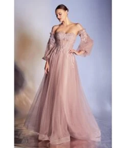 Cinderella Divine Dusty Rose Glitter Off The Shoulder Corset Prom Gown -Pleaser Clothing Store dusty rose glitter off the shoulder corset prom gown 447546