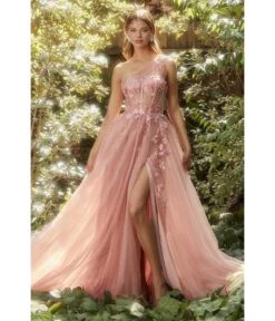 Cinderella Divine Dusty Rose Shimmering One Shoulder Fairytale Bridesmaid Gown