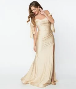 Elegant Champagne Off The Shoulder Tie Dress -Pleaser Clothing Store elegant champagne off the shoulder tie dress 641249