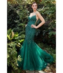 Cinderella Divine Emerald Chromatic Floral Mermaid Bridesmaid Dress