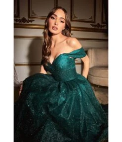 Cinderella Divine Emerald Green Glitter Off The Shoulder Tea Length Dress -Pleaser Clothing Store emerald green glitter off the shoulder tea length dress 467371
