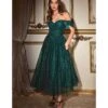 Cinderella Divine Emerald Green Glitter Off The Shoulder Tea Length Dress