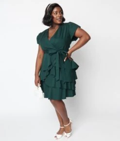 Emerald Green Ruffled Fit & Flare Dress -Pleaser Clothing Store emerald green ruffled fit flare dress 296866