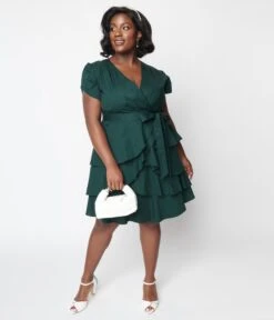 Emerald Green Ruffled Fit & Flare Dress -Pleaser Clothing Store emerald green ruffled fit flare dress 302971