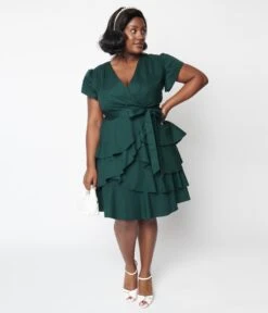 Emerald Green Ruffled Fit & Flare Dress -Pleaser Clothing Store emerald green ruffled fit flare dress 659497