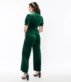 Emerald Green Velvet Jumpsuit -Pleaser Clothing Store emerald green velvet jumpsuit 110840
