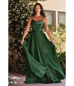 Cinderella Divine Emerald Liquid Satin Prom Gown