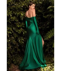 Cinderella Divine Emerald One Shoulder Bridesmaid Trumpet Gown With Gloves -Pleaser Clothing Store emerald one shoulder bridesmaid trumpet gown with gloves 140285